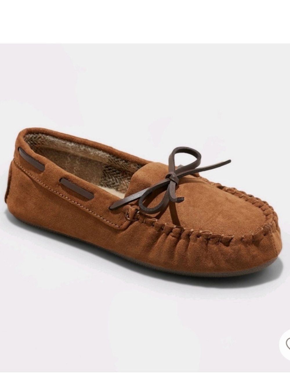 Cat & Jack Kids Tan Suede Moccasin Slippers with Bow toddler size 8